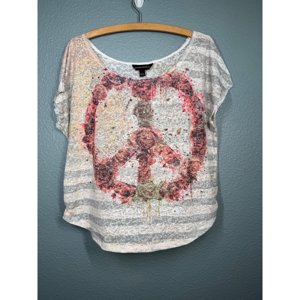 Rock & Republic Women's Medium Studded Sparkle Top Grunge Coachella Western Boho